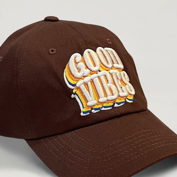 Brown Good vibes patch message adjustable fashion hat - Picture 2 of 4